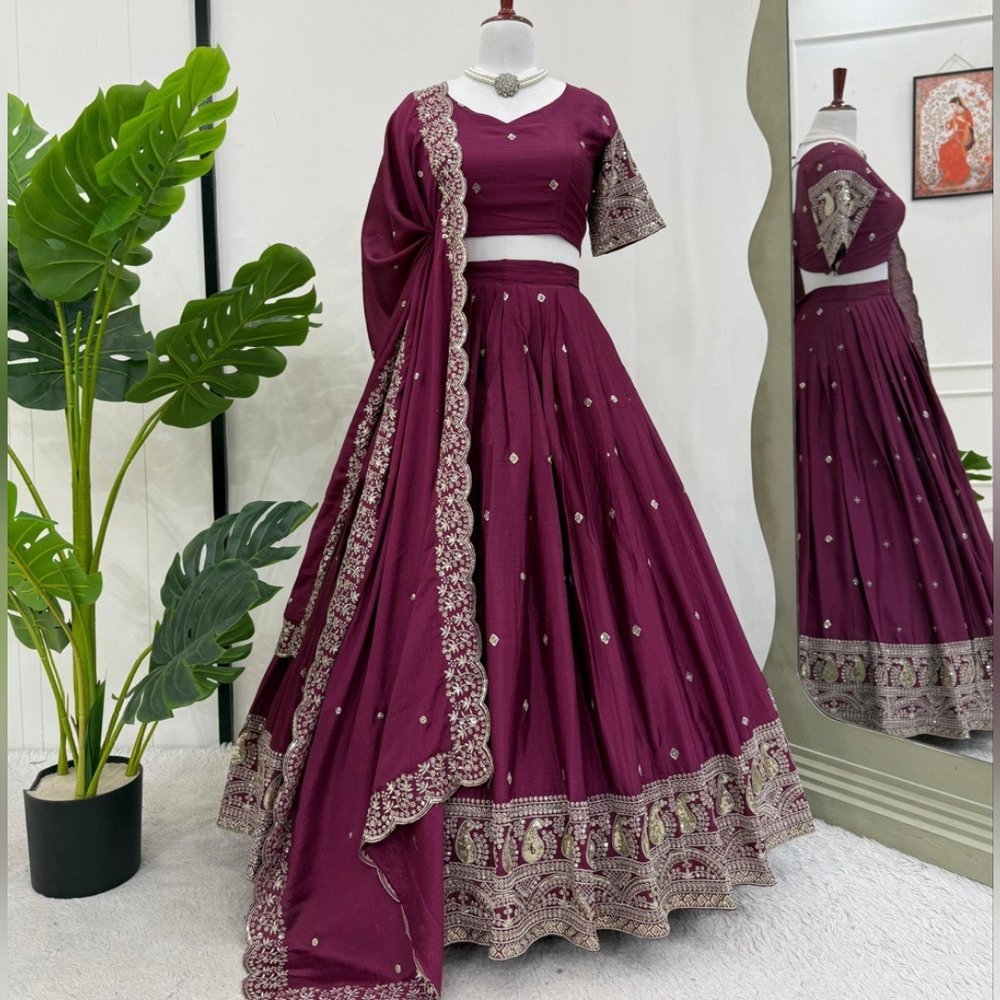 Maroon Lehenga with Embroidery Choli for Wedding, Reception Heavy Work Lehenga